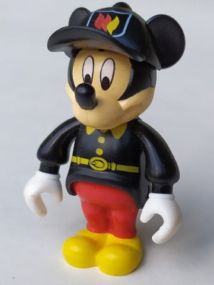 Preowned LEGO® Minifigure – Disney mck003 Mickey Mouse Figure with Red Pants, Black Fireman Uniform, Black Cap
