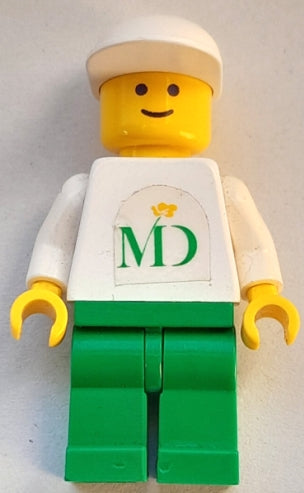 Preowned LEGO® Minifigure – Town mdf001 MD Foods White Torso (Sticker on Both Sides) Green