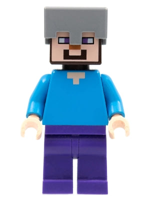Preowned LEGO® Minifigure – Minecraft min016 Steve Dark Purple Legs Flat Silver Helmet