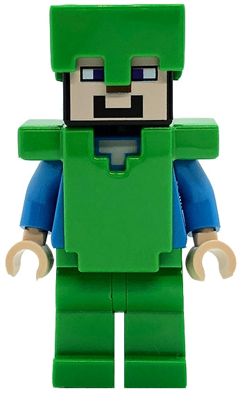 Preowned LEGO® Minifigure – Minecraft min140 Steve Bright Green Legs Helmet and Armor