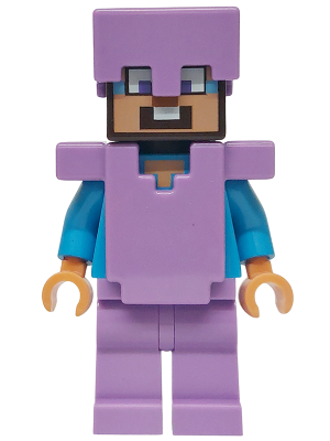 Preowned LEGO® Minifigure – Minecraft min214 (Steve (Nougat) - Medium Lavender Legs, Helmet and Armor, Dark Azure Around Eyes