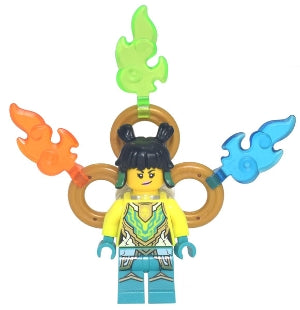 Preowned LEGO® Minifigure – Monkie Kid mk089 Mei Neon Yellow Armor Fire Rings