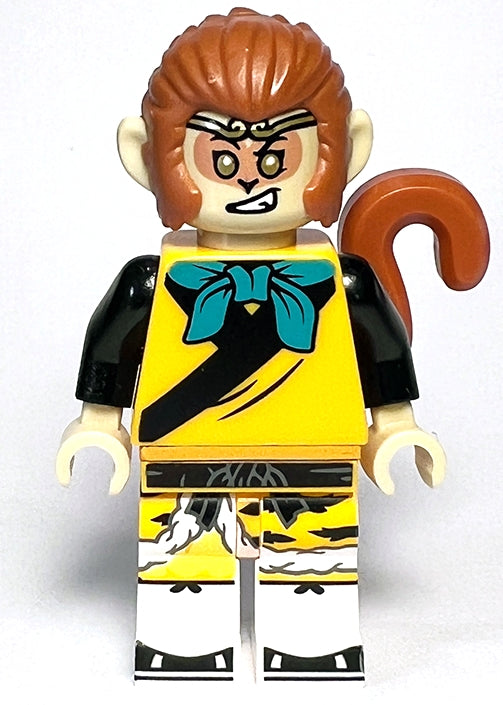 Preowned LEGO® Minifigure – Monkie Kid mk132 Monkey King - Bright Light Orange Robe, Black Animal Stripes, Dark Turquoise Ban