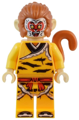 Preowned LEGO® Minifigure – Monkie Kid mk138 Monkey King - Bright Light Orange Robe, Black Animal Stripes, Red Sash, White Ma