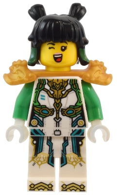 Preowned LEGO® Minifigure – Monkie Kid mk153 Mei - Dragon Armor Suit, Pearl Gold Dragon Head Shoulder Pads