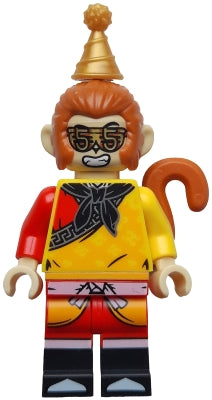 Preowned LEGO® Minifigure – Monkie Kid mk157 Monkey King - Yellow Robe, Black Bandana, Pearl Gold Party Hat