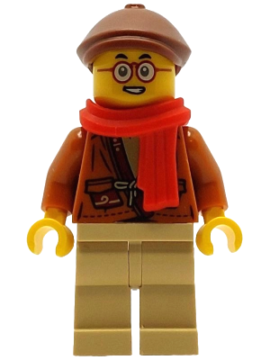 Preowned LEGO® Minifigure – Monkie Kid mk179 (Mr. Tang - Dark Orange Jacket, Reddish Brown Flat Cap)