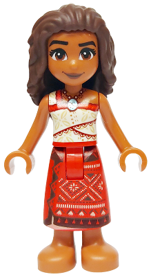 Preowned LEGO® Minifigure – Disney moa007 (Moana (Sienna) - Mini Doll, Red and White Top, Red Long Skirt, Dark Brown Hair)