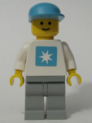 Preowned LEGO® Minifigure – Town msk001 Maersk White Torso Light Gray Legs Maersk Blue Cap