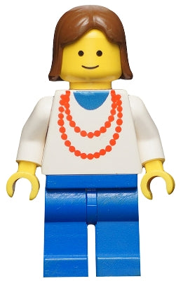 LEGO® Minifigure Town ncklc001 Necklace Red Blue Legs Brown Female Hair