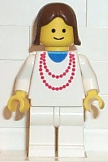 Preowned LEGO® Minifigure – Town ncklc005 Necklace Red White Legs Brown Female Hair