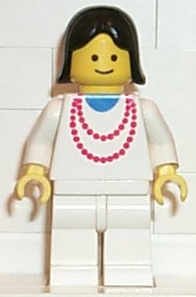 Preowned LEGO® Minifigure – Town ncklc006 Necklace Red White Legs Black Female Hair