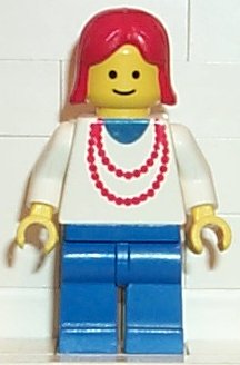Preowned LEGO® Minifigure – Town ncklc007 Necklace Red Blue Legs Red Female Hair