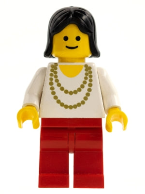 Preowned LEGO® Minifigure – Town ncklc012 Necklace Gold Red Legs Black Female Hair