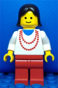 Preowned LEGO® Minifigure – Town ncklc013 Necklace Red Red Legs Black Female Hair