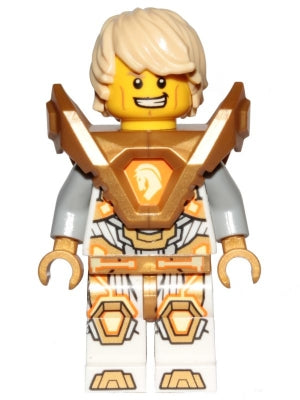 Preowned LEGO® Minifigure – NEXO KNIGHTS nex146 Lance Richmond Hair Pearl Gold Armor