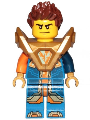 Preowned LEGO® Minifigure – NEXO KNIGHTS nex147 Clay Moorington Hair Pearl Gold Armor