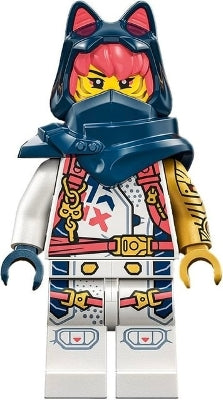 Preowned LEGO® Minifigure – NINJAGO njo0820 Sora White and Coral Racing Suit Dark Blue Hood