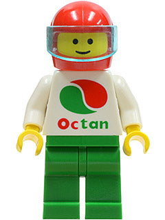 Preowned LEGO® Minifigure – Town oct003 Octan White Logo Green Legs Red Helmet Trans-Light