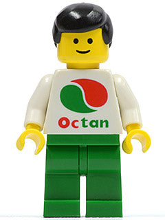 Preowned LEGO® Minifigure – Town oct004 Octan White Logo Green Legs Black Male Hair