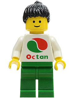 Preowned LEGO® Minifigure – Town oct009 Octan White Logo Green Legs Black Ponytail Hair