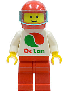 Preowned LEGO® Minifigure – Town oct011 Octan White Logo Red Legs Red Helmet Trans-Light Bl