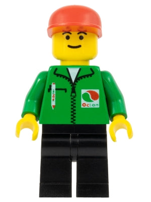 Preowned LEGO® Minifigure – Town oct020 Octan Green Jacket w/Pen Black Legs Red Cap
