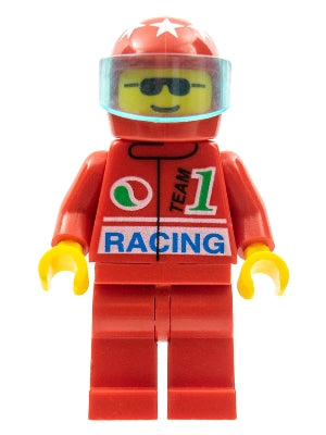 Preowned LEGO® Minifigure – Town oct026 Octan Racing Red Legs Red Helmet 7 White Stars Tran