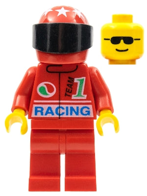 Preowned LEGO® Minifigure – Town oct029 Octan Racing Red Legs Red Helmet 7 White Stars Blac