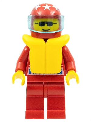 Preowned LEGO® Minifigure – Town oct036 Octan Racing Red Legs Red Helmet 7 White Stars Tran