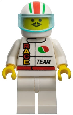 Preowned LEGO® Minifigure – Town oct045 Octan Race Team White Legs White Red/Green Striped
