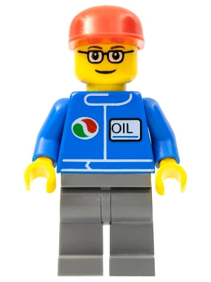 Preowned LEGO® Minifigure – Town oct053 Octan Blue Oil Dark Bluish Gray Legs Red Cap Glasse