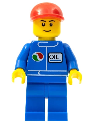 LEGO® Minifigure Town oct055a Octan Blue Oil Blue Legs Red Short Bill Cap Black