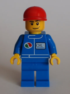 Preowned LEGO® Minifigure – Town oct064 Octan Blue Oil Blue Legs Red Short Bill Cap Smirk a