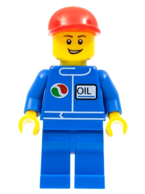 Preowned LEGO® Minifigure – Town oct065 Octan Blue Oil Blue Legs Red Short Bill Cap Open Gr