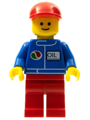Preowned LEGO® Minifigure – Town oct070 Octan Blue Oil Red Legs Red Curved Cap