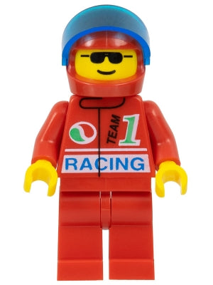 Preowned LEGO® Minifigure – Town oct071 Octan Racing Red Legs Red Helmet Trans-Dark Blue Vi