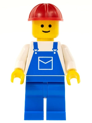 Preowned LEGO® Minifigure – Town ovr001 Overalls Blue w/Pocket Blue Legs Red Construction H