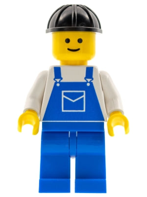 Preowned LEGO® Minifigure – Town ovr002 Overalls Blue w/Pocket Blue Legs Black Construction