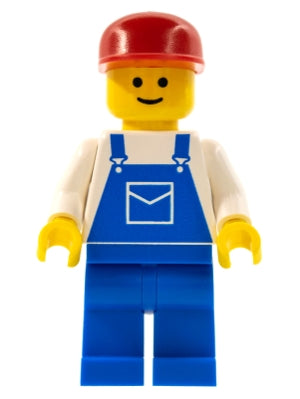 Preowned LEGO® Minifigure – Town ovr003 Overalls Blue w/Pocket Blue Legs Red Cap