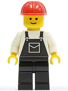 Preowned LEGO® Minifigure – Town ovr007 Overalls Black w/Pocket Black Legs Red Construction