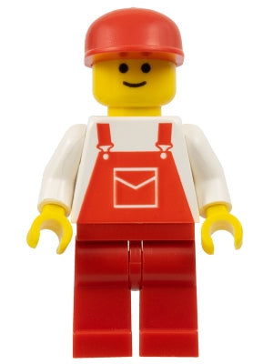 Preowned LEGO® Minifigure – Town ovr008 Overalls Red w/Pocket Red Legs Red Cap