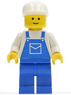 Preowned LEGO® Minifigure – Town ovr011 Overalls Blue w/Pocket Blue Legs White Cap