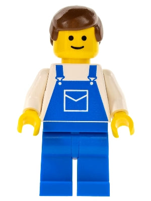 Preowned LEGO® Minifigure – Town ovr012 Overalls Blue w/Pocket Blue Legs Brown Male Hair