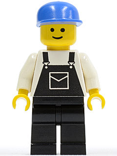 LEGO® Minifigure Town ovr013 Overalls Black w/Pocket Black Legs Blue Cap