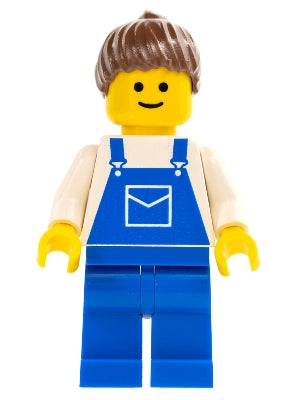 Preowned LEGO® Minifigure – Town ovr017 Overalls Blue w/Pocket Blue Legs Brown Ponytail Hai