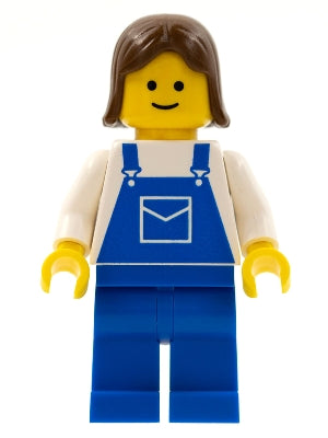 Preowned LEGO® Minifigure – Town ovr018 Overalls Blue w/Pocket Blue Legs Brown Female Hair