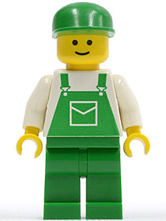 Preowned LEGO® Minifigure – Town ovr019 Overalls Green w/Pocket Green Legs Green Cap Standa