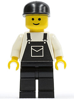 Preowned LEGO® Minifigure – Town ovr020 Overalls Black w/Pocket Black Legs Black Cap