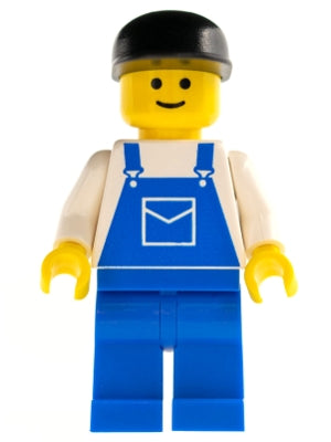 Preowned LEGO® Minifigure – Town ovr022 Overalls Blue w/Pocket Blue Legs Black Cap